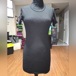 Black Ribbed Midi Dress with Short Sleeves